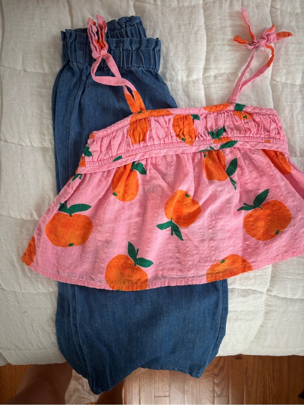Old Navy Pink and Orange Girls Tank with Denim-Look Pants